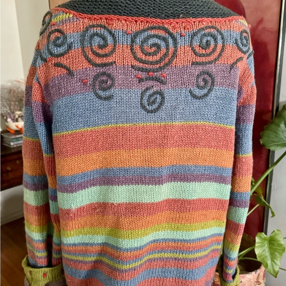 NEWARI hand knit in Nepal MOD BOHO wool sweater,colorful, fun.Cozy - Picture 4 of 8